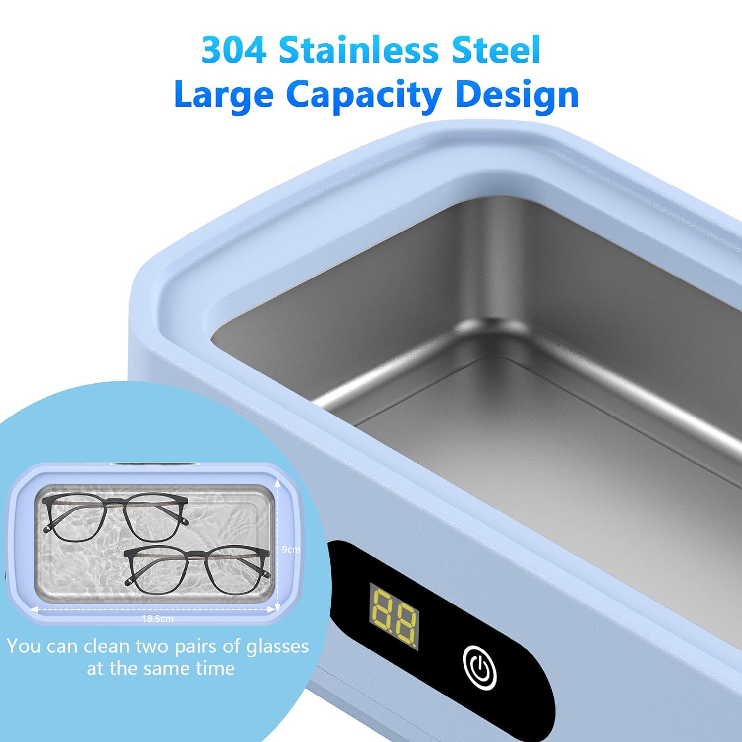 2025 Upgrade Large Capacity Ultrasonic Cleaner, 50Khz Ultrasonic Cleaner Machine with 5 Modes Timer for Glasses Dentures-304 Stainless Steel Tank, Blue