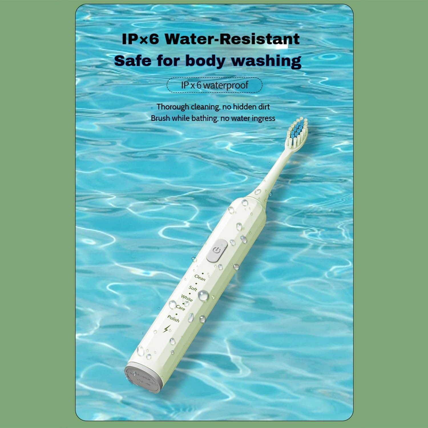 Electric Toothbrush for Adults, 5 Modes USB Rechargeable with 2 Extra Brush Heads, 66000 RPM Sonic Toothbrush with 2-Minute Timer, IPX7 Waterproof, Soft Bristles (Green)