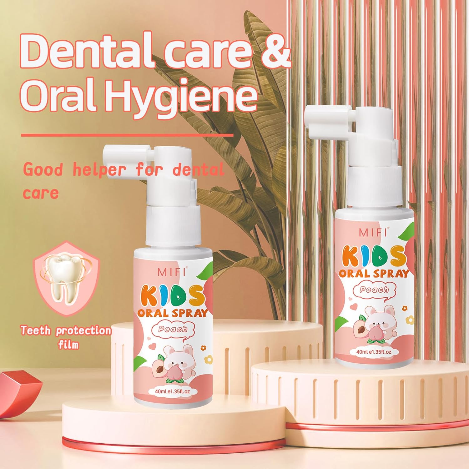 PEGO Kids Oral Spray, Toddler Toothpaste Helper for Fresh Breath,Fruit-Flavored & Portable, for Baby's Daily Oral Care (2Pack, Peach)