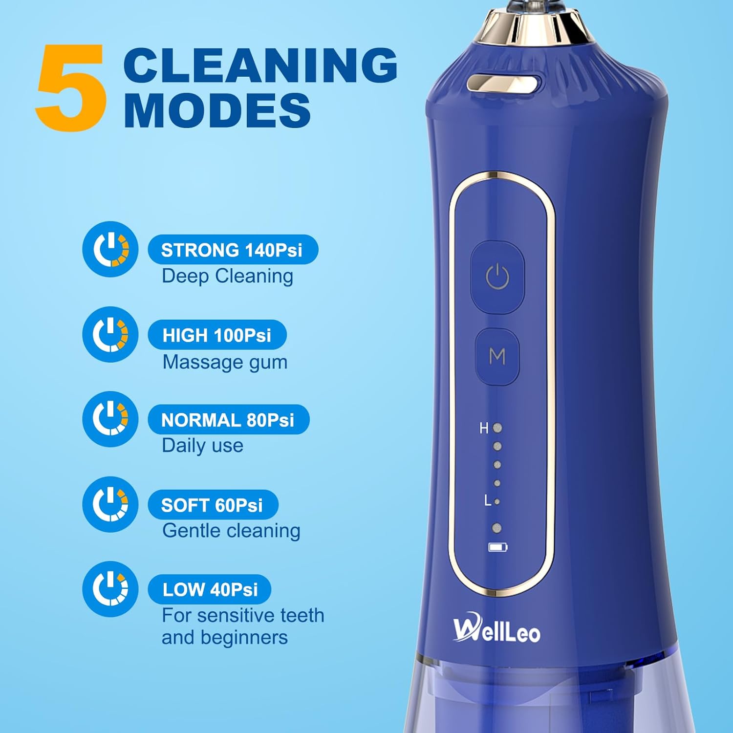 Water Flosser for Teeth, 300ML Cordless Oral Irrigator Rechargeable Dental Flosser Picks with 5 Modes 5 Jet Tips,IPX7 Waterproof Teeth Cleaner for Braces Gum Care, Home Travel Use