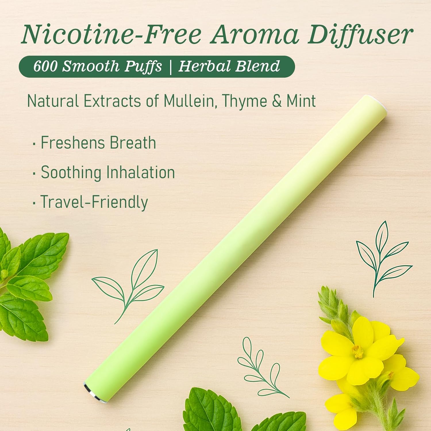 Natural Mullein Herbal Diffuser – Upgraded Formula with Mint and Thyme Long-Lasting Flavored Air Refreshing Support Oral Fixation Menthol Essential