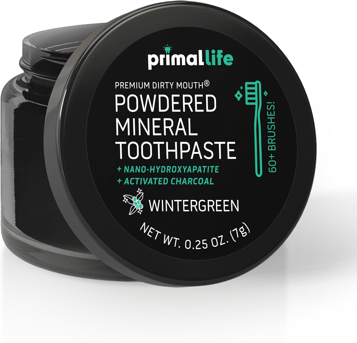 Primal Life Organics - Dirty Mouth Toothpowder, Activated Charcoal Tooth Cleaning Powder, Essential Oils Natural Kaolin Bentonite Clay, 60+ Brushings, Organic Vegan (Charcoal Wintergreen, 0.25 oz)