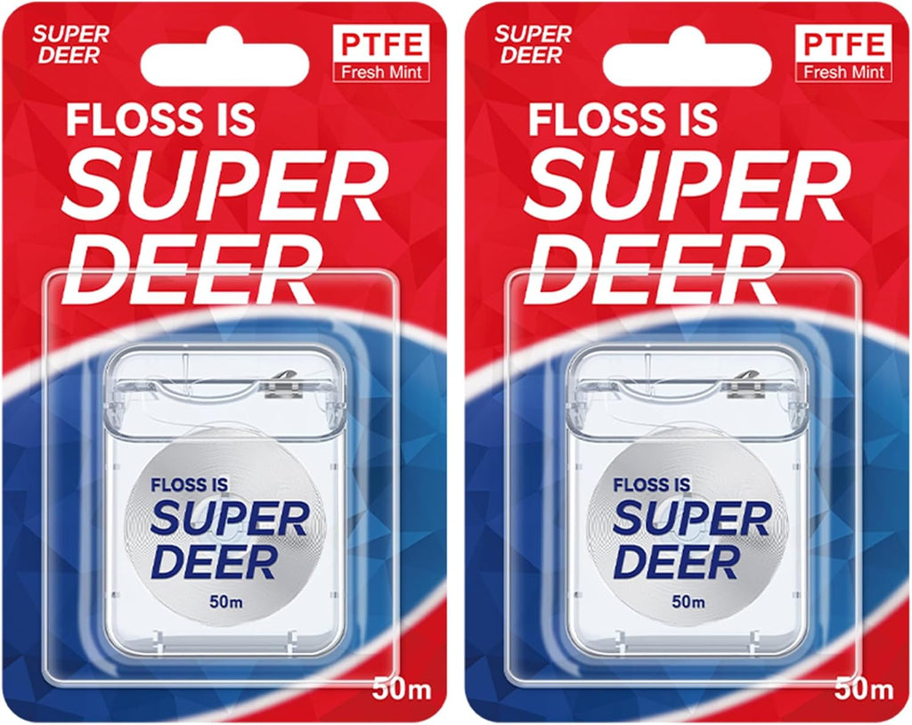 Super Deer Flat Dental Floss - Mint, PTFE Floss, Gentle on Gums, Expands & Stretches,Plaque Remover for Teeth, Shred Resistant, Floss Slides Smoothly, Easy to Use, 55 yd (2)
