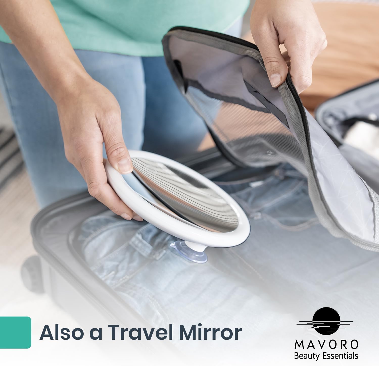 Mavoro 6.8" LED Magnifying Mirror with 3 Strong Suction Cups | 5X Magnification | Portable Lighted Travel Makeup & Cosmetic Mirror with Light (4 AAA Battery Operated | 5X)