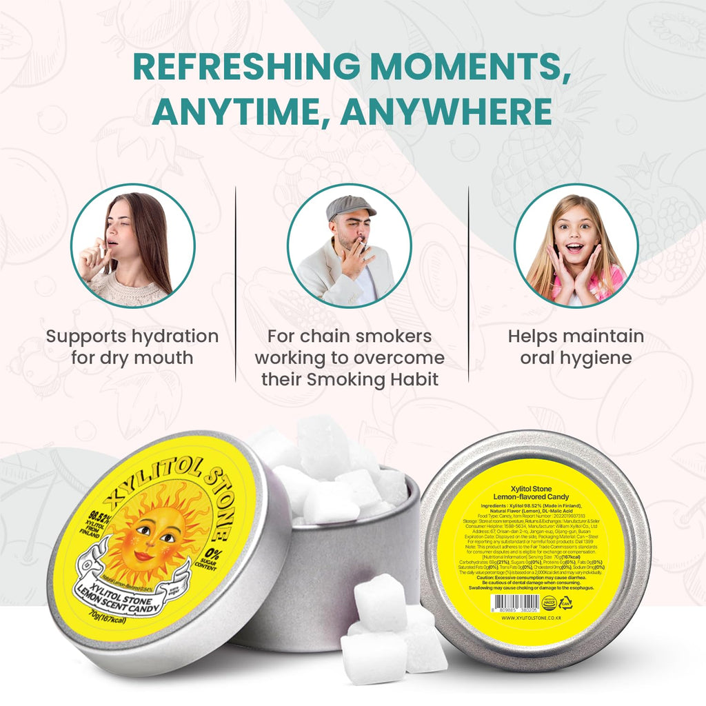 Xylitol Stone Sugar Free Candy - Vegan & Keto Friendly Unique Hard Candy - 100% Natural Flavor Candies - Gluten Free & Non-GMO Breath Freshener Low Calorie Mints - Lemon (Pack of 1)