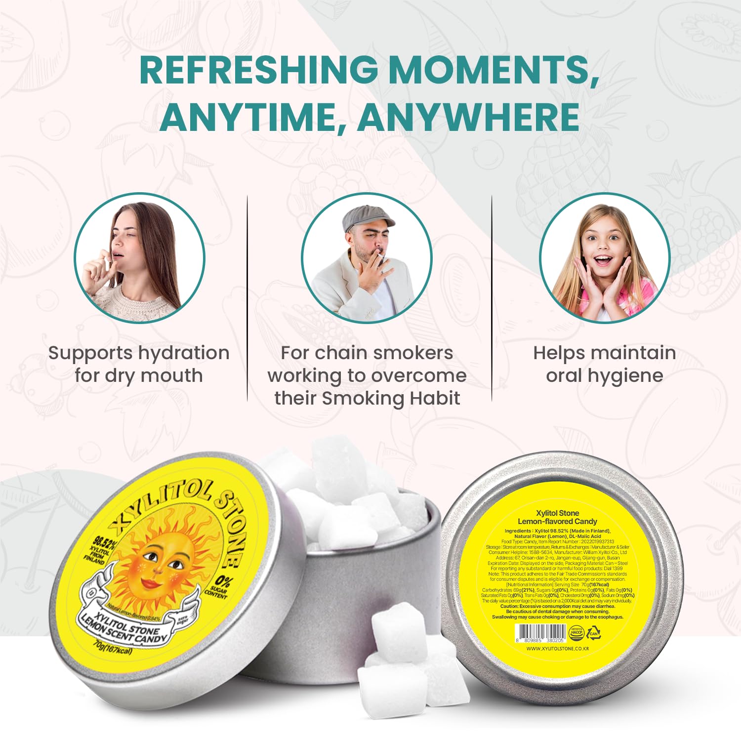 Xylitol Stone Sugar Free Candy - Vegan & Keto Friendly Unique Hard Candy - 100% Natural Flavor Candies - Gluten Free & Non-GMO Breath Freshener Low Calorie Mints - Lemon (Pack of 1)