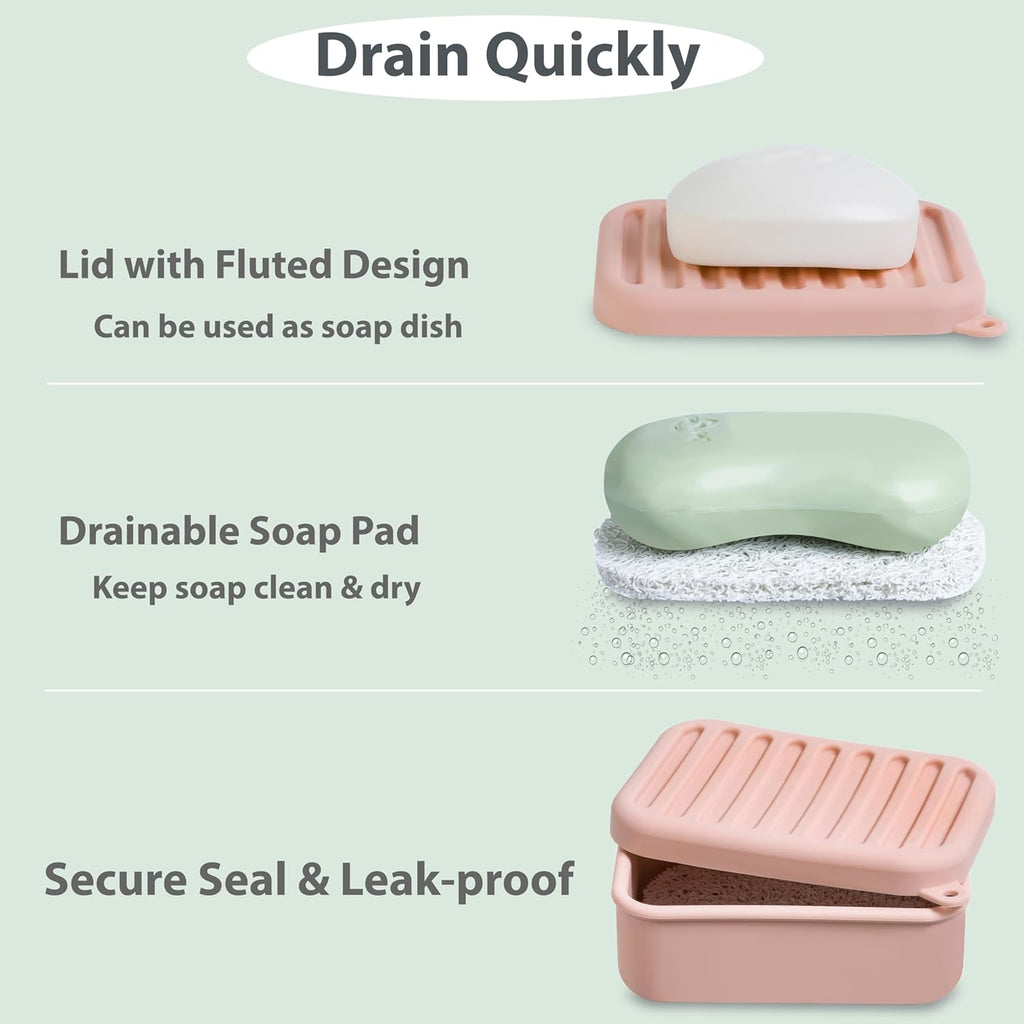 Portable Leakproof Travel Soap Case, Silicone Travel Soap Case, Compact Soap Holder with Drainage Layer, Travel Soap Holder for Camping, Gym, Outdoor (Coral-Red)