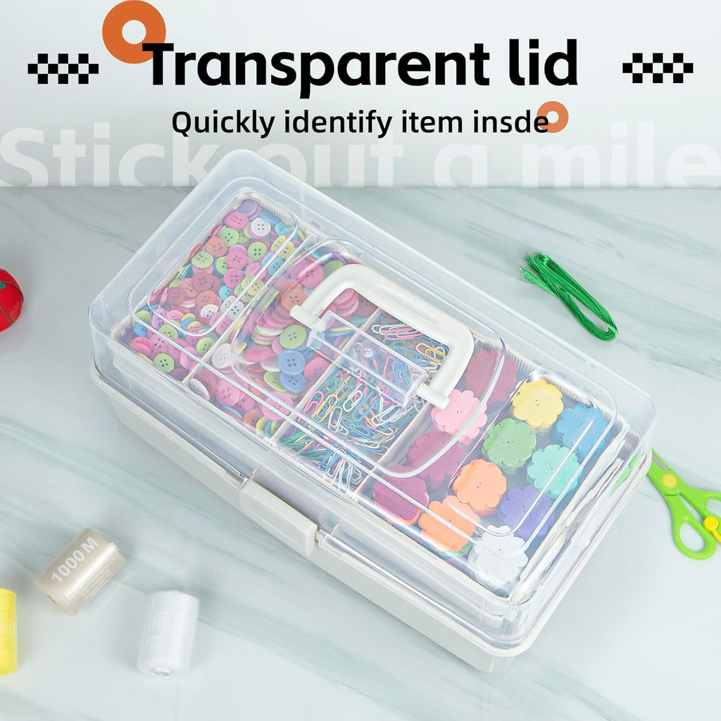 14in 3-Layer Multipurpose Craft Organizers and Storage with Adjustable Dividers, Portable Tackle Box, Folding Art & Craft Case for Medicine, Tool, Sewing Organizer (White, X-Large)