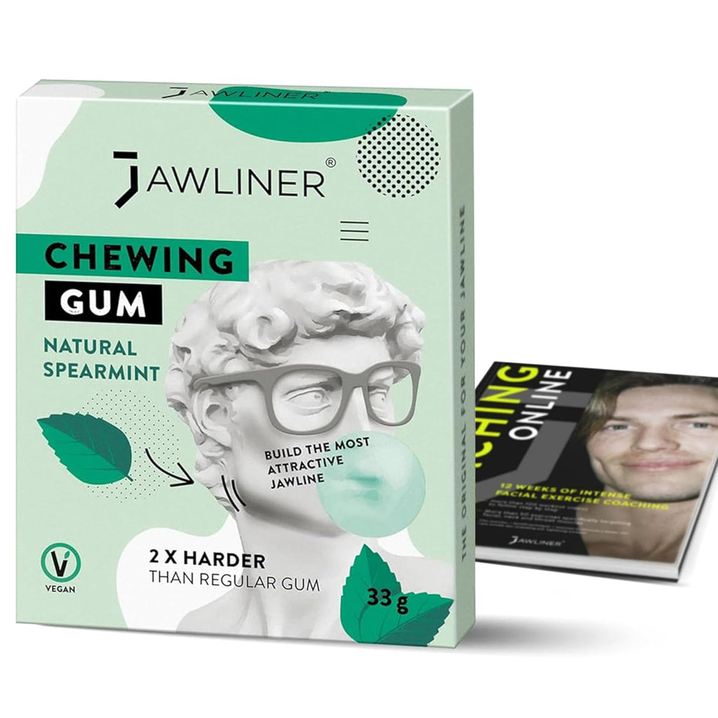 Jawliner® Hard Jwaline Chewing Gum - Sugar Free Spearmint Tough Jaw Gum - Jaw Exerciser Strong Mewing Jawline Mistic Gum - 2x Harder than Regular Chewing Gum 33 Grams (12 Strips)