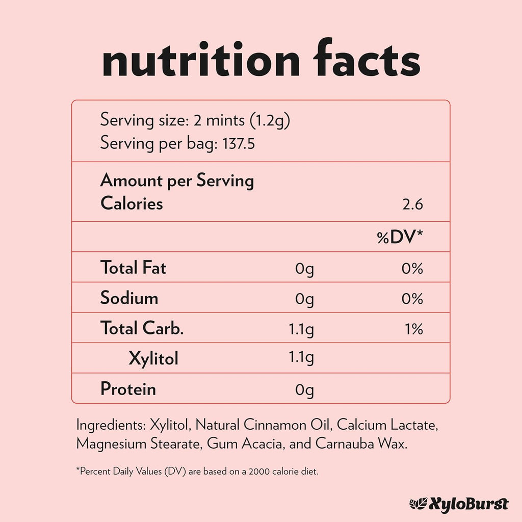 XyloBurst - Xylitol Mints | Sugar Free Breath Mint for Oral Health | Gluten Free, Vegan, Keto Friendly | Aspartame Free Mints | Cinnamon | 275 Count