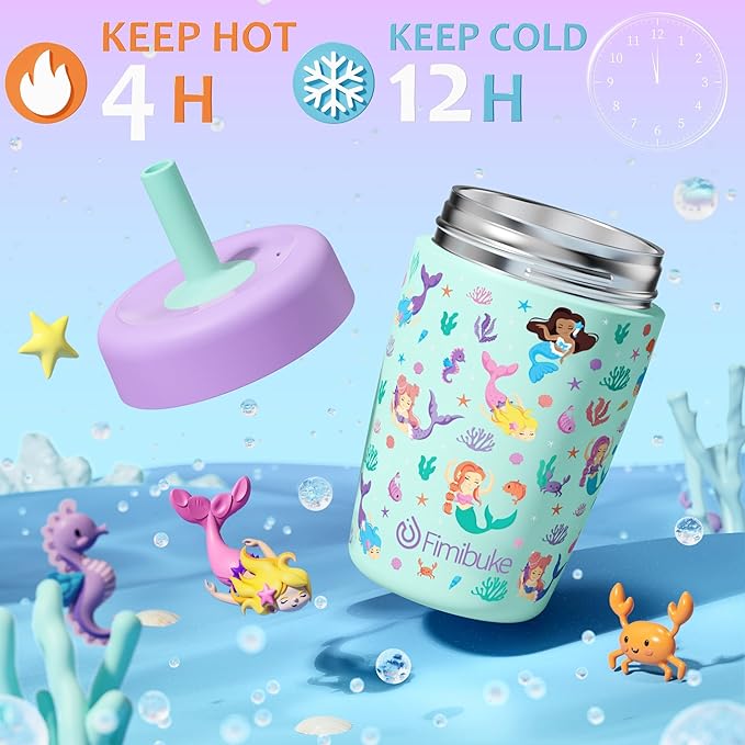 Fimibuke Kids & Toddler Cups Spill Proof, 12 OZ Capybara Insulated Sippy Cups for Toddlers Boys Girls, Toddler Straw Tumbler, Stainless Steel Kids Water Bottle with Twist Lids & Silicone Straw, 1 Pack