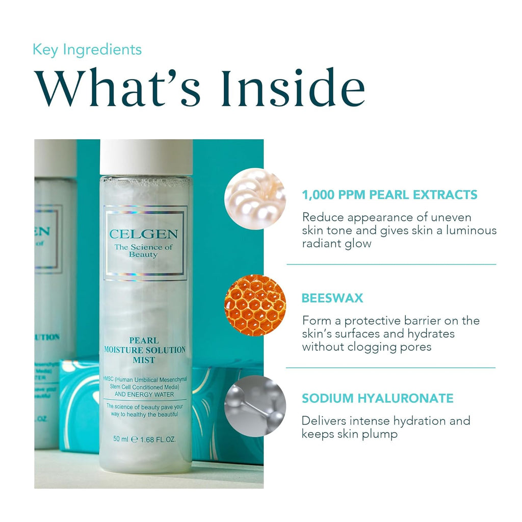 [CELGEN] Pearl Moisture Solution Mist – 3-in-1 Toner, Makeup Primer & Setting Spray, Brightening & Hydrating Face Mist, 4.9 Fl. Oz./145ml