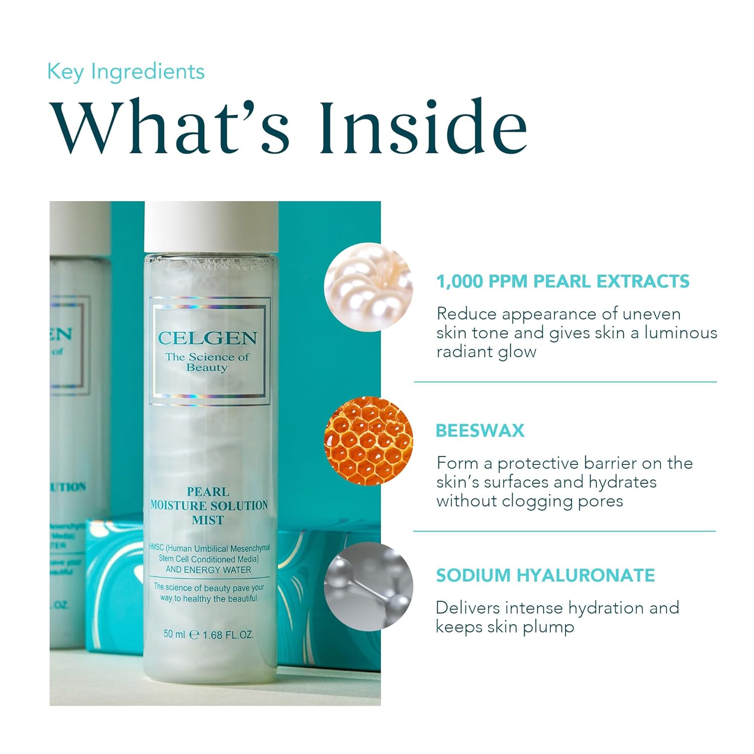 [CELGEN] Pearl Moisture Solution Mist – 3-in-1 Toner, Makeup Primer & Setting Spray, Brightening & Hydrating Face Mist, 4.9 Fl. Oz./145ml