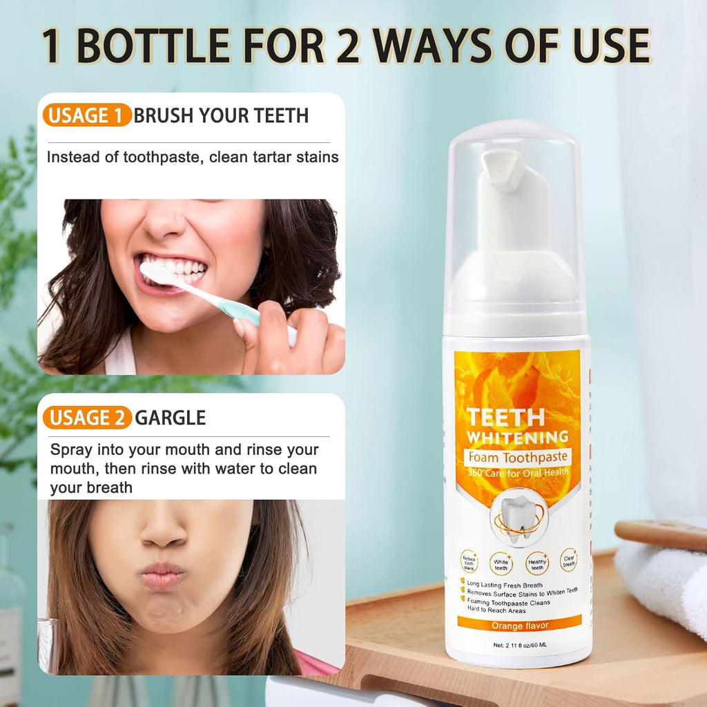 Teeth Whitening Toothpaste with Fluoride, Mousse Foam Toothpaste, 2 Pack Foam Toothpaste for U-Shape Electric Toothbrush, Oral Care-Toothpaste Replacement Natural Mouth Wash Water
