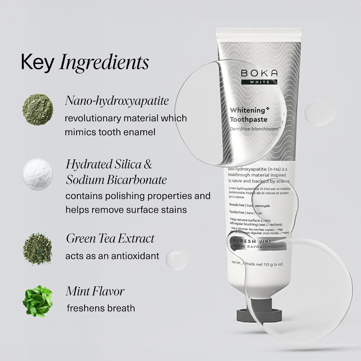 Boka Fluoride Free Toothpaste, Nano Hydroxyapatite Toothpaste, Appropriate for Sensitive Teeth, for Adult, Kids Oral Care - Whitening* Refresh Mint, 4 Fl Oz 3Pk US Manufactured