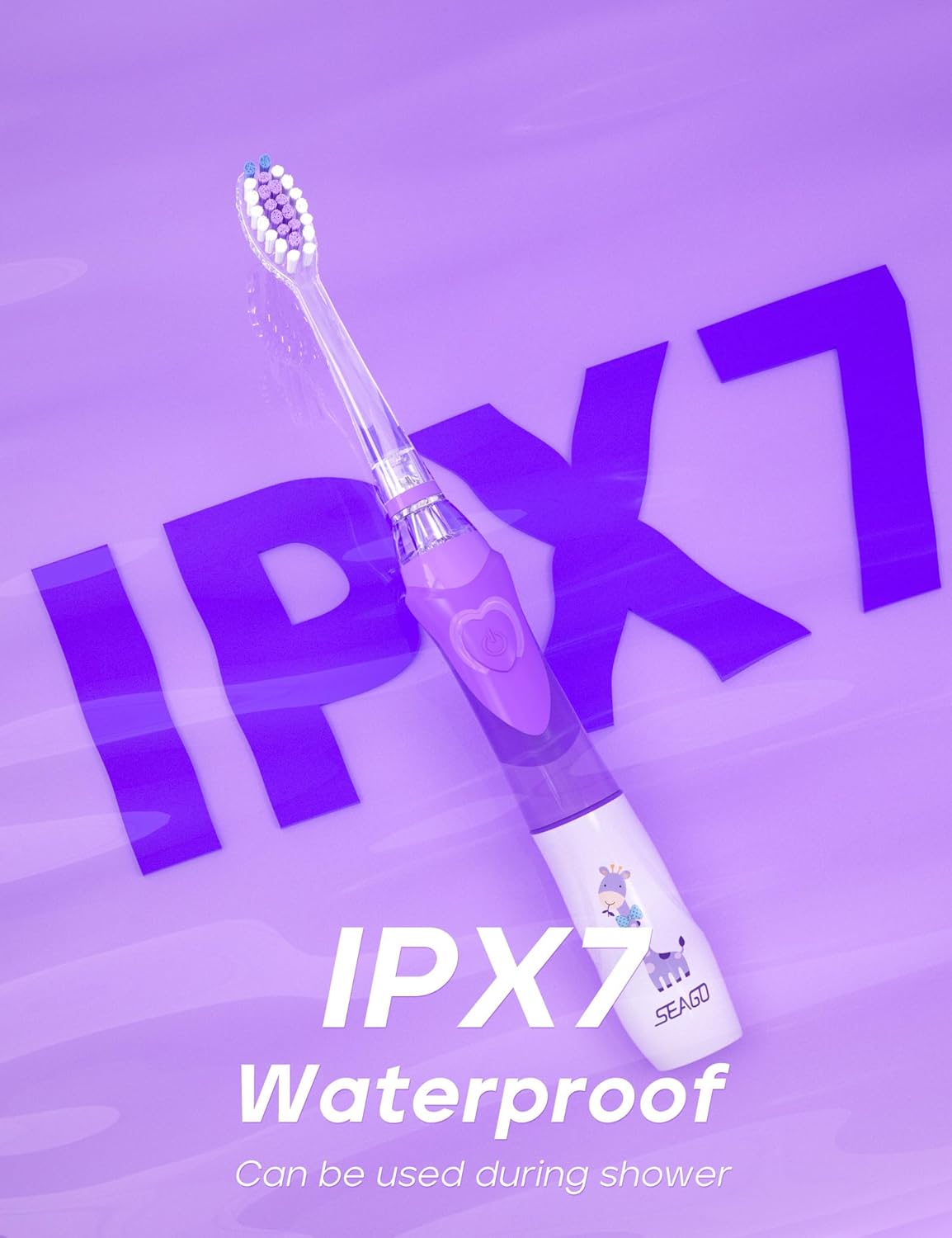 SEAGO Kids Electric Toothbrush with 2 Mins Brushing Timer and 8 Replacement Bursh Heads,Rainbow LED Light Make Brushing Fun, Blue Color Boys Battery Powerd Toothbrush for 4-12 Years Old