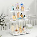 Bathroom Organizer Countertop Perfume Organizer Makeup Organizer Cosmetics Storage Display Rack Vanity Tray Dresser Stainless Steel Gold Shelf White Marble Ceramic Tray