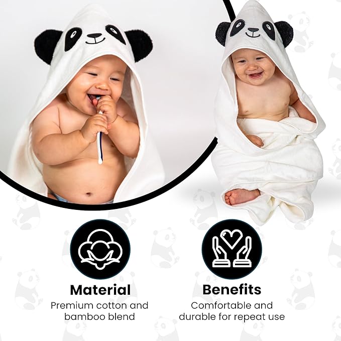 Premium Hooded Towel - 500GSM Viscose derived from Bamboo Cotton Baby Towels - Ultra Soft & Absorbent, Extra Large 35” x 35”, Hypoallergenic, Machine Washable Toddler Towel - Panda