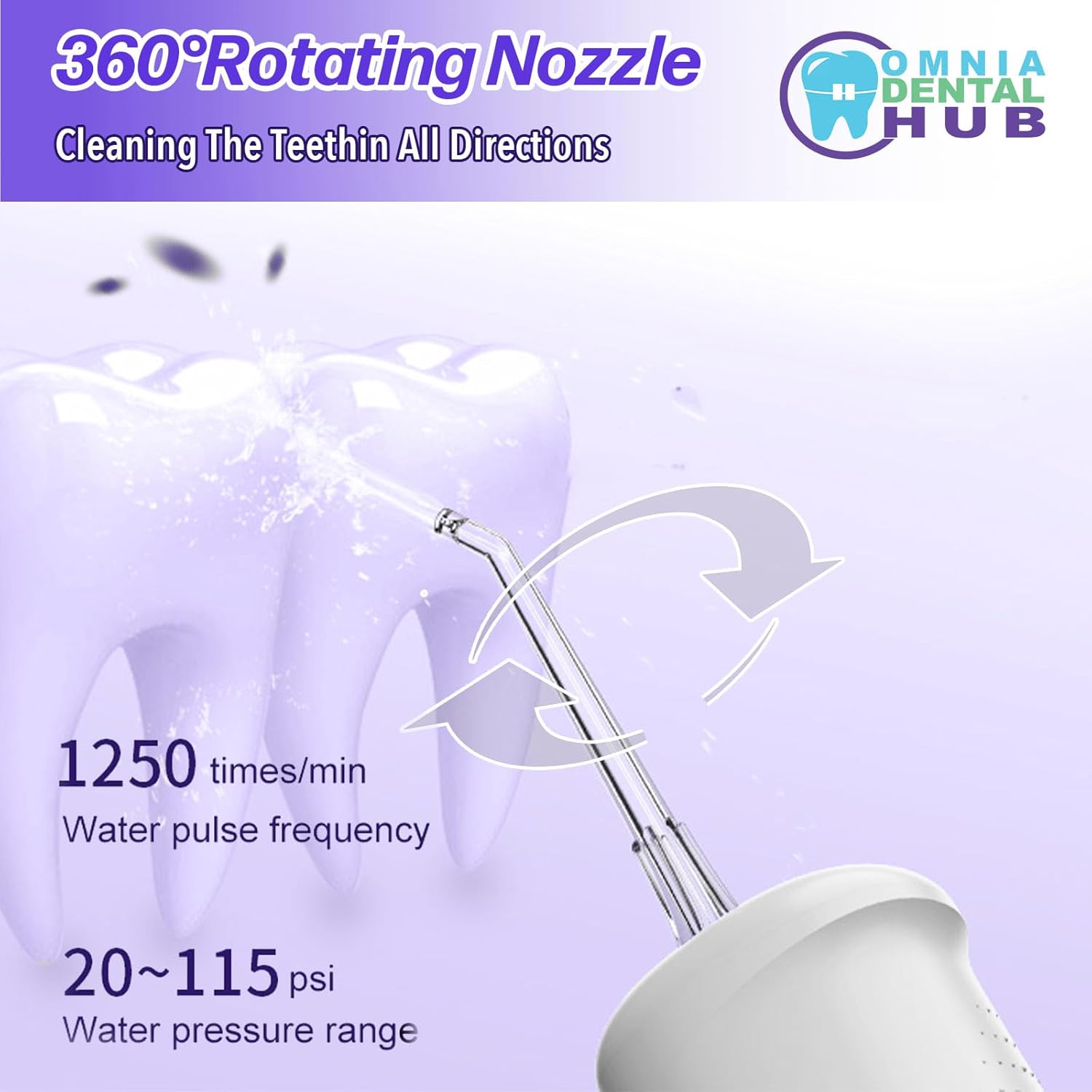 1 PC Water Dental Flosser Cordless for Teeth Cleaning by Omnia ONE | 3 Modes Oral Irrigator with 2 Jet Tips 300ML Braces Flossers Cleaner | Portable IPX7 Waterproof for Home Travel