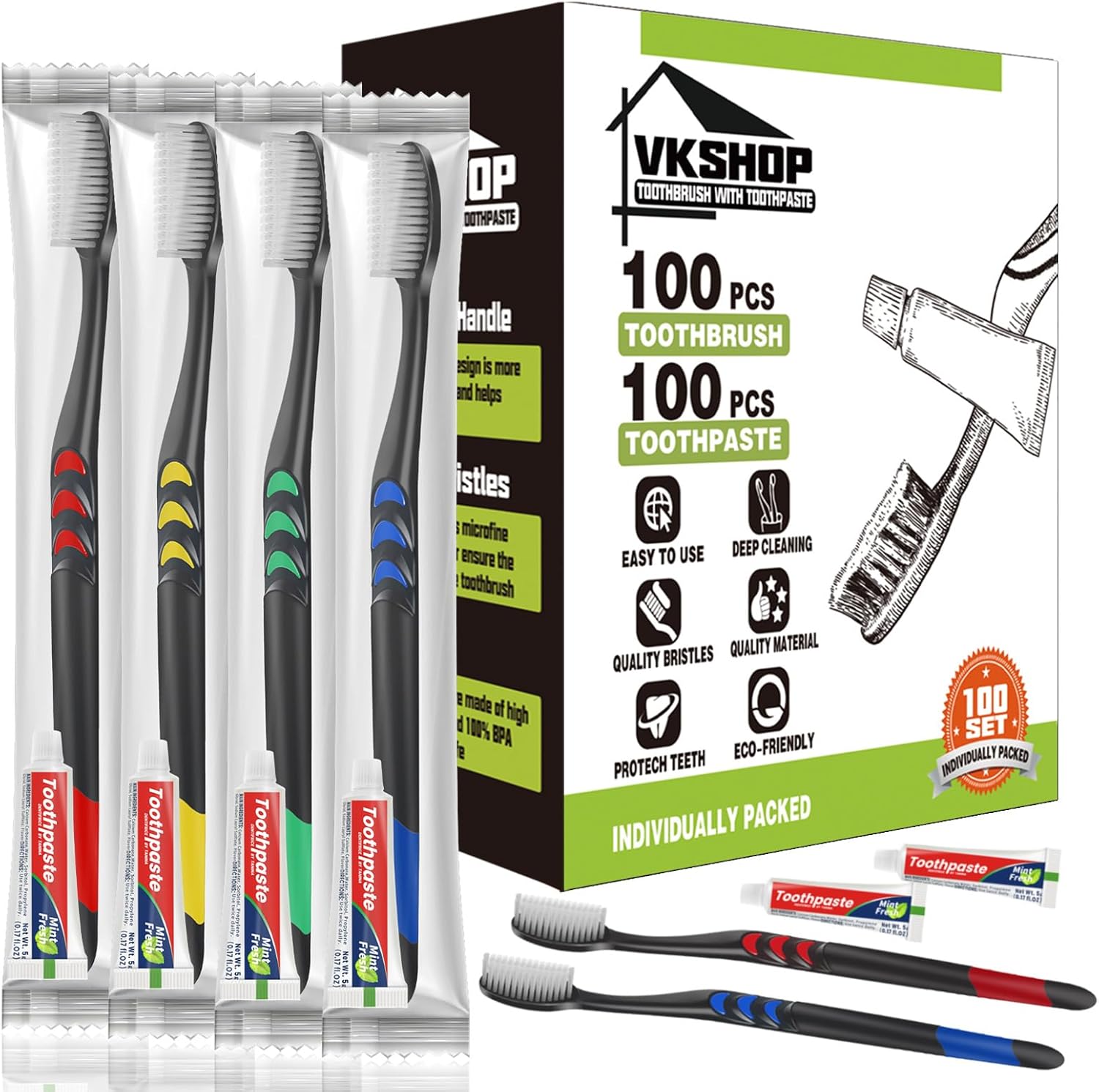 120 Pack Disposable Toothbrushes with Toothpaste,Individually Wrapped for Adults,Travel, Hotel,Donation,Homeless Shelters,OCC Care Packages - Medium Bristle (Black)