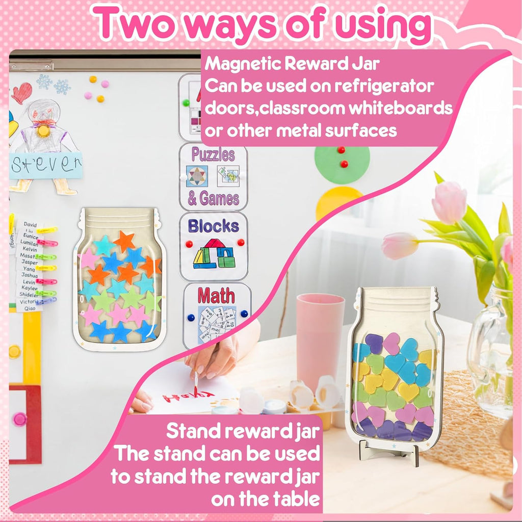 2 Pack Reward Jar for Kids Star and Heart Reward Jar Magnetic Reward Jar for Classroom Toddlers Potty Training Reward Home Kids Incentive Good Home Training for Boys Girls,Star+Heart