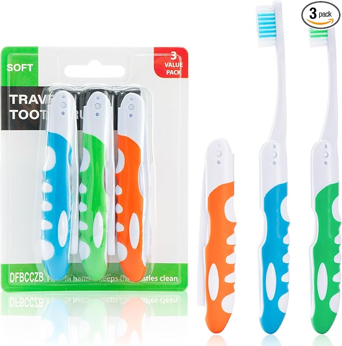 Portable Travel Folding Toothbrush, Outdoor Mountaineering Camping Medium Toothbrush 3-Pack