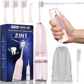 Portable Water flosser with Electric Toothbrush, 2 in 1 Teeth Cleaning Kit, Electric Toothbrush and flosser Combo, Water Flosser for Travel and Home (Pink)