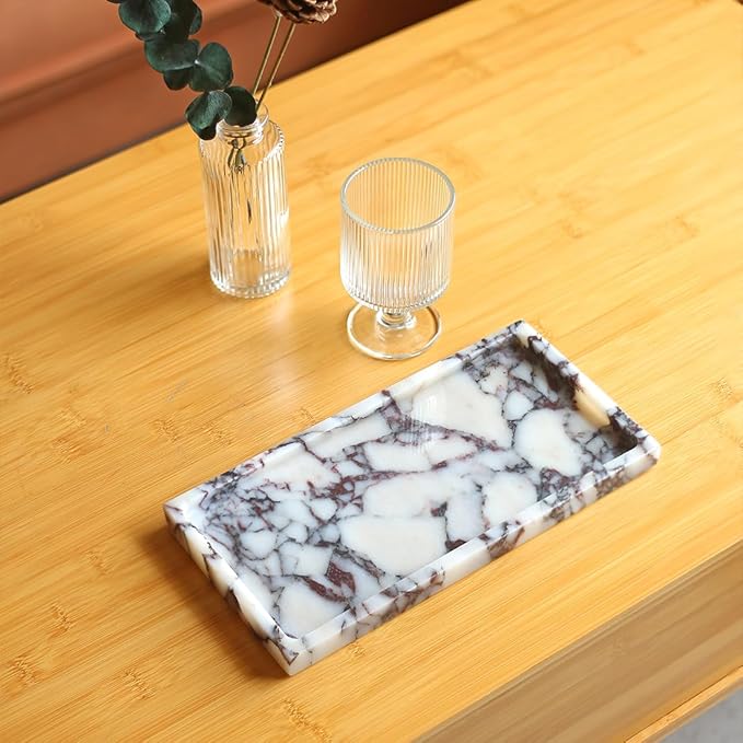 100% Natural Luxury Calaccata Viola Marble Small Hand Towel Tray Holder Organizer, Makeup Bathroom Holder