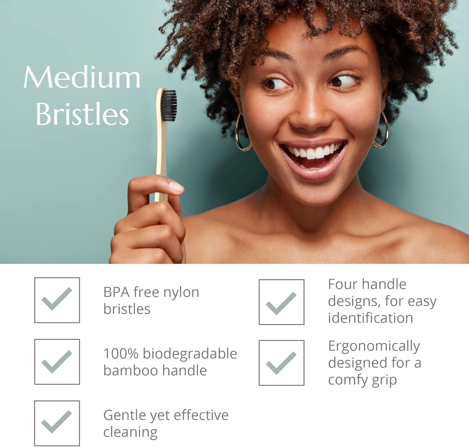 Wild & Stone | Organic Bamboo Toothbrush | Four Different Pattens | Dupont Fibre Bristles | 100% Biodegradable Handle | Vegan Eco Friendly Bamboo Toothbrushes (Medium)