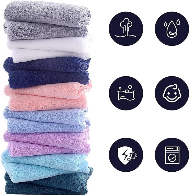 16 Pack Baby Washcloths burp cloths - 20" x 10" - Luxury Multicolor Coral Fleece - Extra Absorbent and Soft Wash Clothes for Newborns, Infants and Toddlers - Suitable for Sensitive Skin and New Born