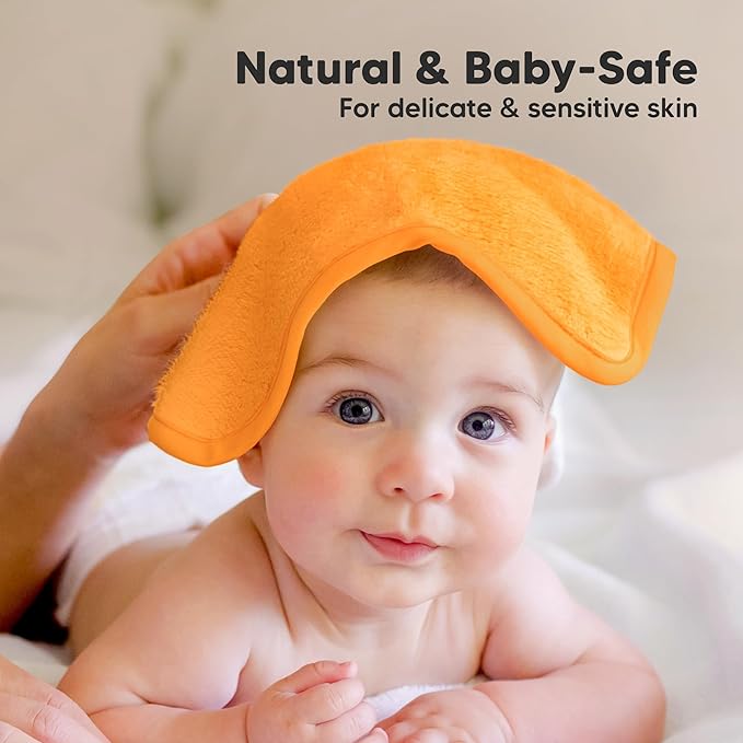 6-Pack Baby Washcloths - Soft Absorbent Viscose from Bamboo Wash Cloths for Babies, Kids, Toddlers, Infant, Newborn Bath Towels, Gentle on Sensitive Skin, 10x10 Reusable Face Towels (Carrot)