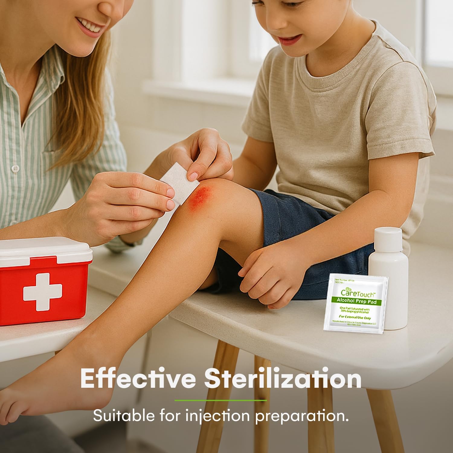 Care Touch 100-Pack Alcohol Wipes - Individually Wrapped Alcohol Prep Pads with 70% Isopropyl - Sterile 2-Ply Antiseptic Swabs for First Aid Kits, Cleaning, Travel and Everyday Use