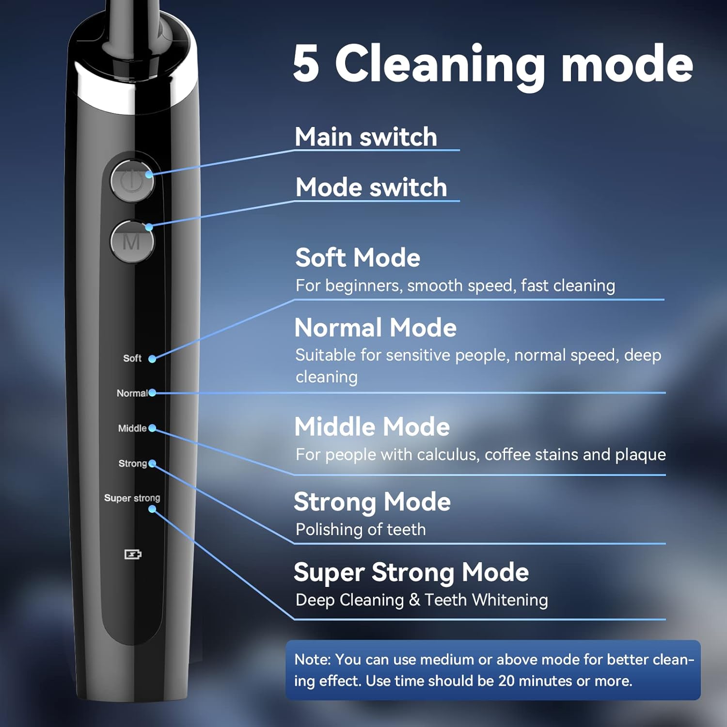 Tooth Polisher Rechargeable,Tooth Buffer Polisher with 5 Replacement Heads & Cleaning Modes, USB Rechargeable, Ipx6 Waterproof, Teeth Black Stain Remover for Adults & Kids Black