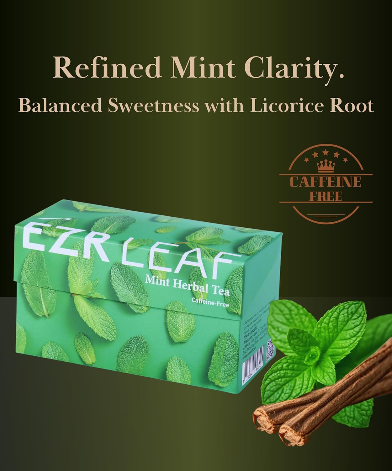 EZR Leaf Mint Herbal Tea, Caffeine Free Decaf, Pyramid Tea Bags 20 Counts 2.1 Once German Peppermint, Lemongrass, Licorice Blend for Relaxation, After-Meal, Bedtime