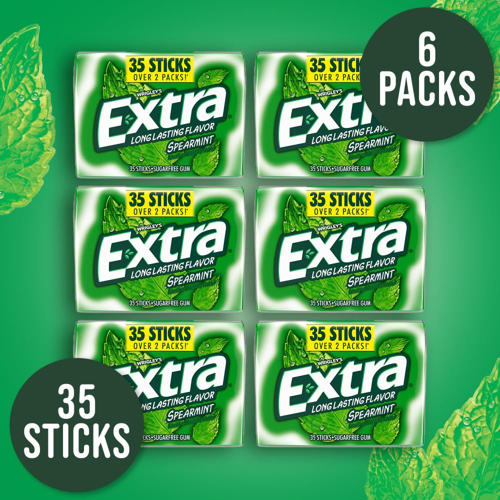 EXTRA Spearmint Sugar Free Chewing Gum, Bulk Gum Packs - 35 Sticks (Pack of 6)