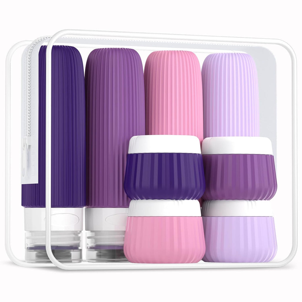 Travel Bottles for Toiletries - 8 Pack, TSA Approved 3oz Travel Containers, Leak Proof Silicone Squeezable Cream Jars with Clear Bag