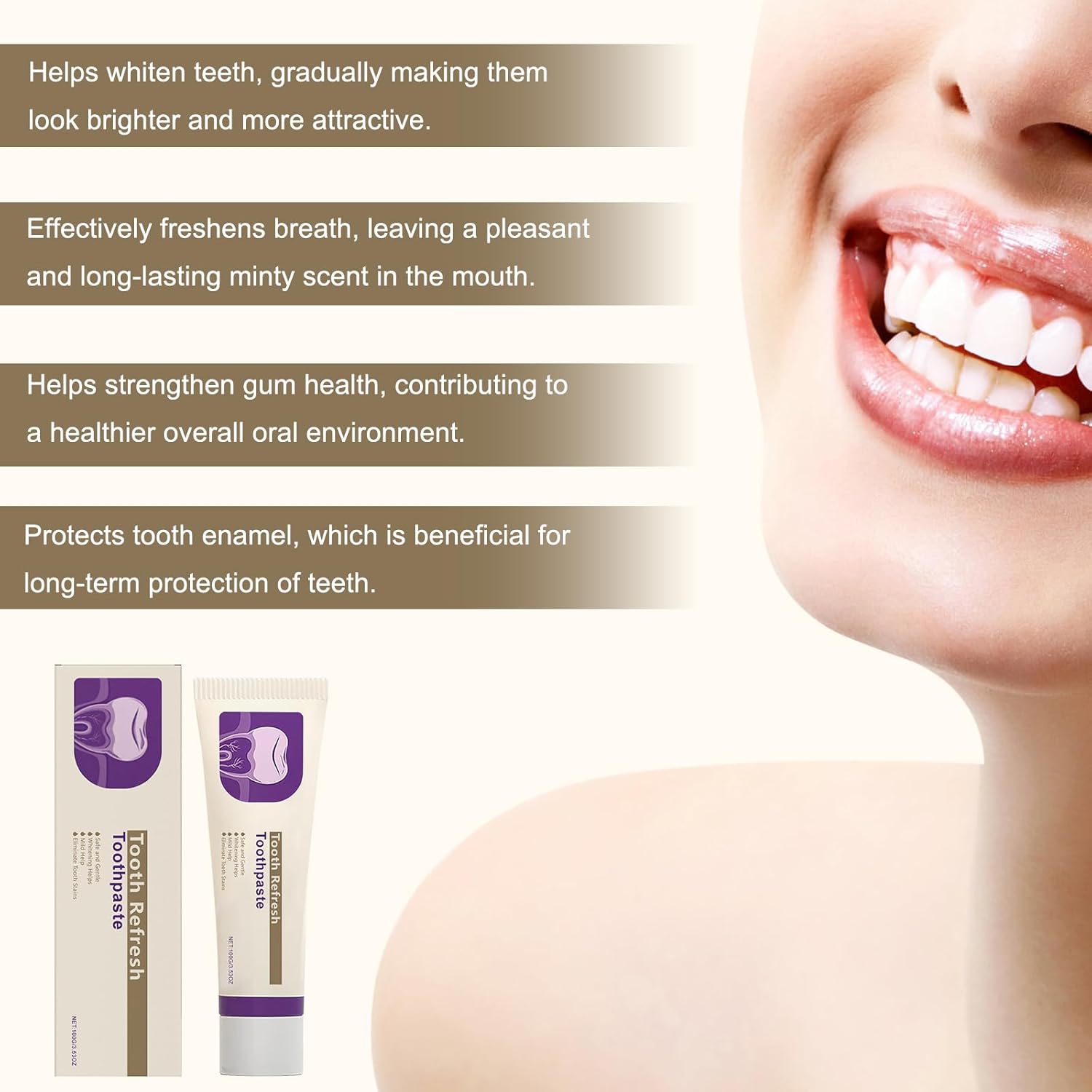 Tooth Refresh Toothpaste, Fresh Breath Whitening Toothpaste, Natural Oral Care & Enamel Repair, Helps Remove Coffee, Tea & Wine Stains, Fresh Minty Gel 2-Pack