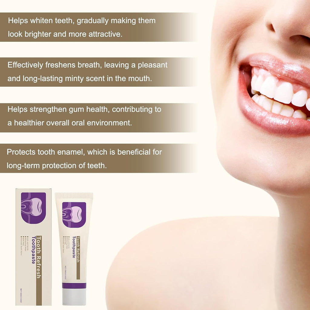 Tooth Refresh Toothpaste, Fresh Breath Toothpaste, Natural Oral Care & Enamel Repair, Helps Remove Coffee, Tea & Wine Stain(2PCS)