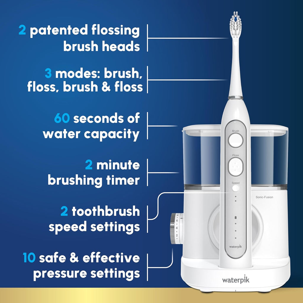 Waterpik Sonic-Fusion 2.0 Professional Flossing Electric Toothbrush with Water Flosser Combo In One, White SF-04, Packaging May Vary