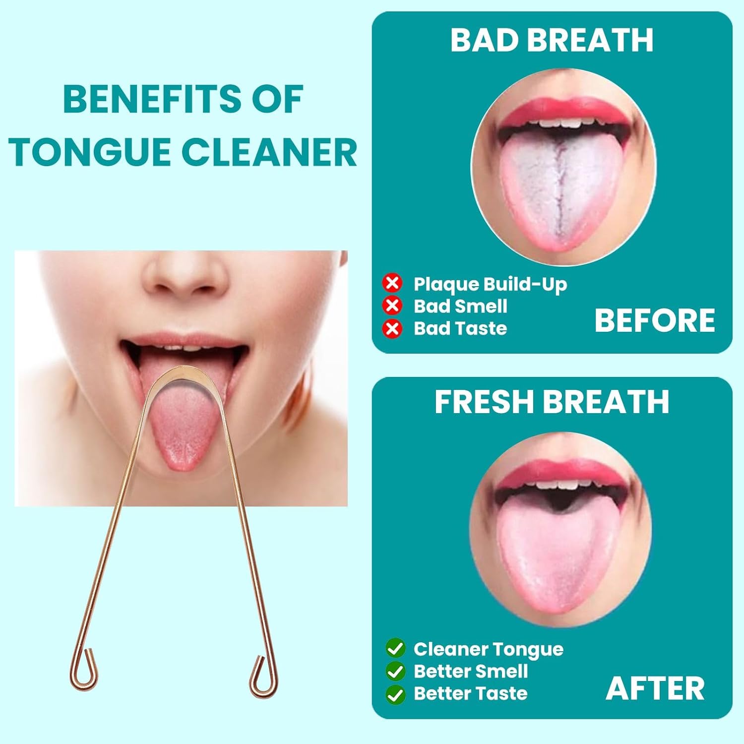 2Pcs Copper Tongue Scraper, Tongue Cleaner Set for Adults Kids, Stainless steel Wide Double Blades Oral Tongue Brush Cleaning Scrapping Sweeper for Fresh Breath and Mouth Hygiene Care with Travel Bag