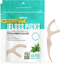 Floss Picks Biodegradable (100pcs) - Plant Based Dental Floss Picks, Natural Flossers for Adults & Kids, Nontoxic Vegan Tooth Pick Flossers & Eco Floss Sticks - Double Thread Mint