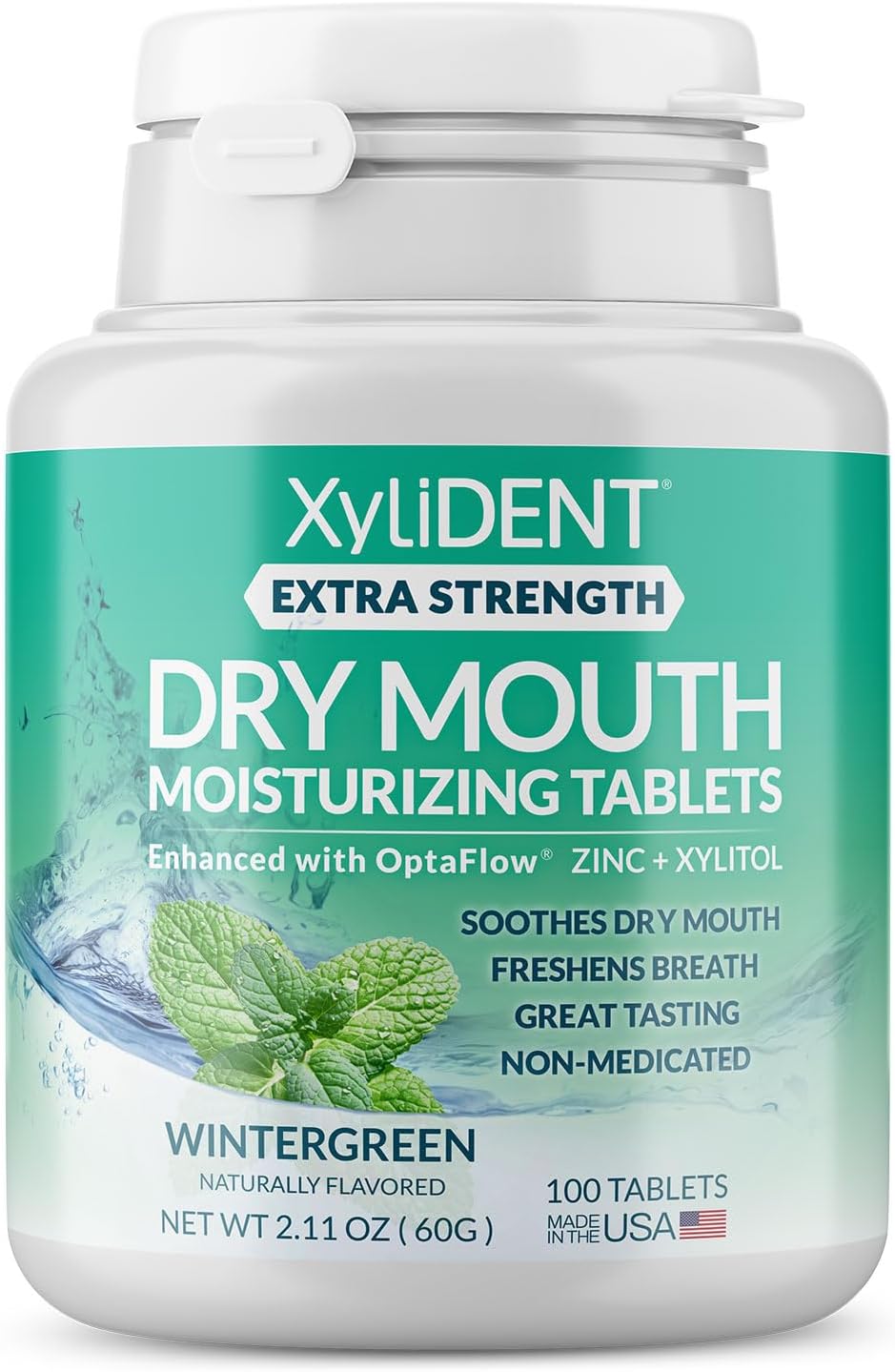 Extra Strength Xylitol Tablets for Dry Mouth Relief - Stimulates Saliva, Freshens Breath, Reduces Acid Production, Fast Acting Relief, 100 Count (Wintergreen)