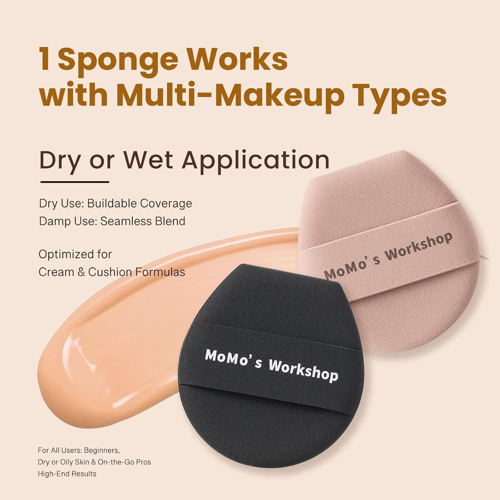 Momo's Workshop Makeup Sponge Puff, Large Beauty Puff for Quick Flawless Makeup, Concealer Puff for Liquid & Cream Foundation 3pcs