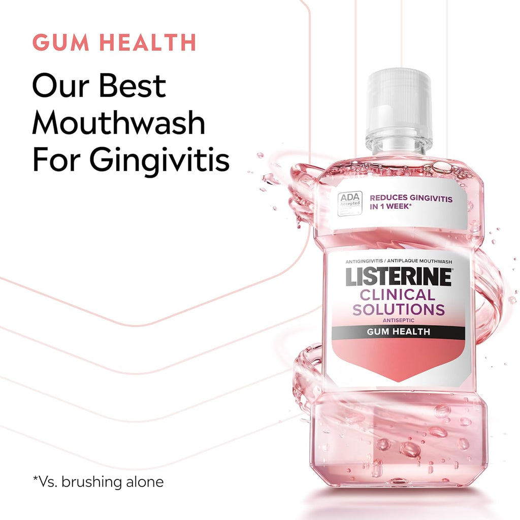 Listerine Clinical Solutions Gum Health Antiseptic Mouthwash, Antigingivitis & Antiplaque Oral Rinse Helps Prevent Buildup & Immediately Kills Germs for Healthier Gums, ICY Mint, 1 L