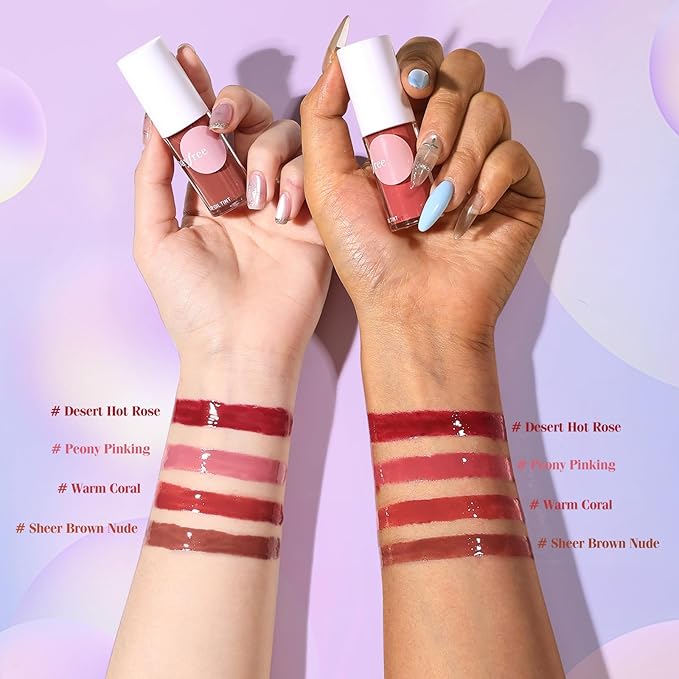 bayfree Tinted Lip Oil Stain Set, Hydrating High Shine Lip Gloss Set, Long-Lasting Bright Color Lipgloss for Dull Lips, Weightless & Non-Sticky, Vegan Korean Makeup, Crystal Finish