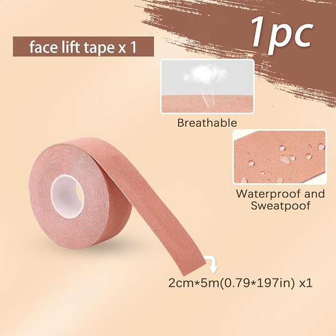 1 Roll Instant Face Lift Tape, Facial Myofascial Patch for Wrinkles Treatment Sticker for V Line Lifting Sagging Skin, Forehead Fines, Eyelid, Nasolabial Folds, Laugh Neck Lines (2cm*5m)