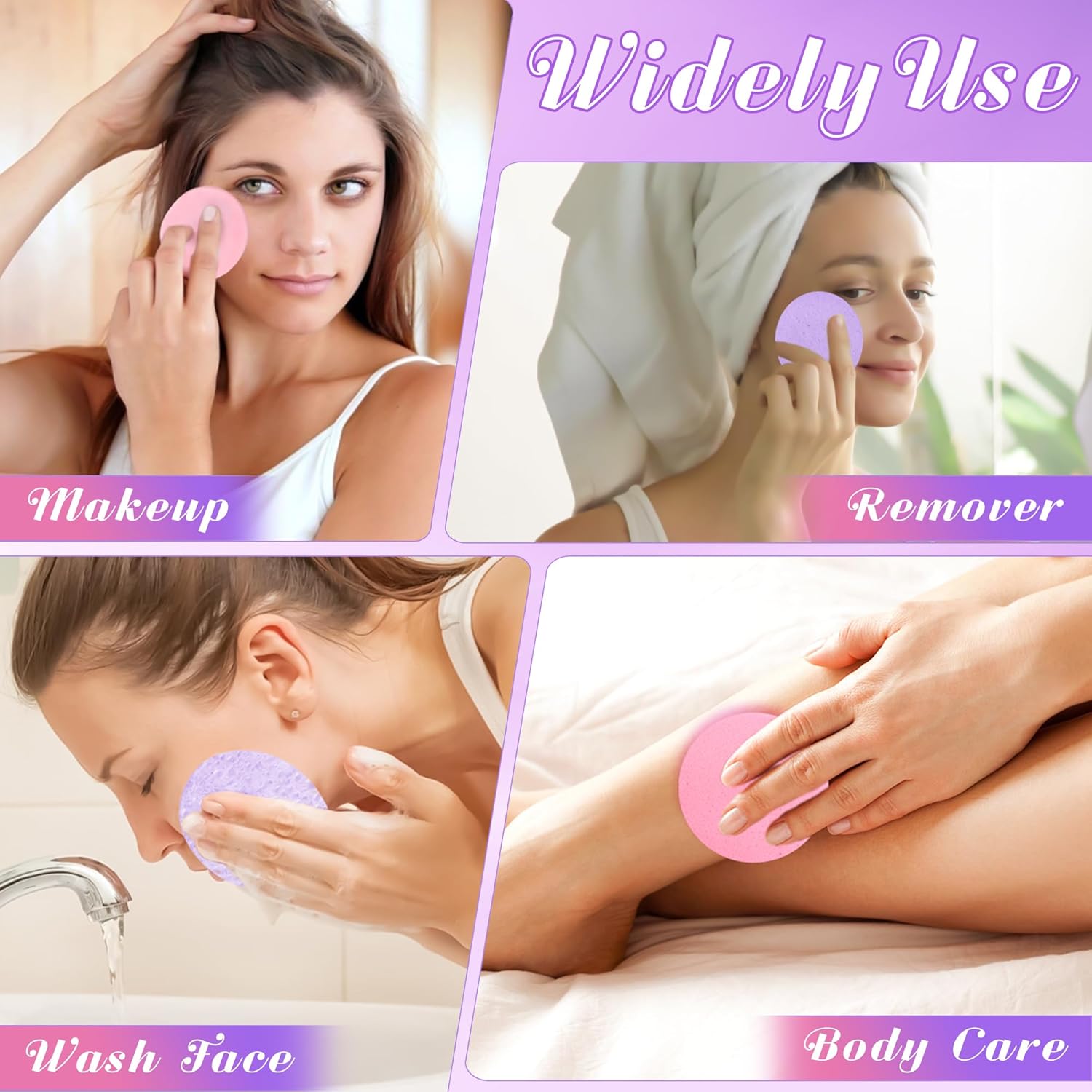 120 Pcs Facial Sponge Compressed, Luxiv Face Cleansing Sponge Estheticians Compressed Makeup Facial Sponge Round Wash Face Sponges for Women Compress Exfoliating Removal Sponge (Purple+pink)