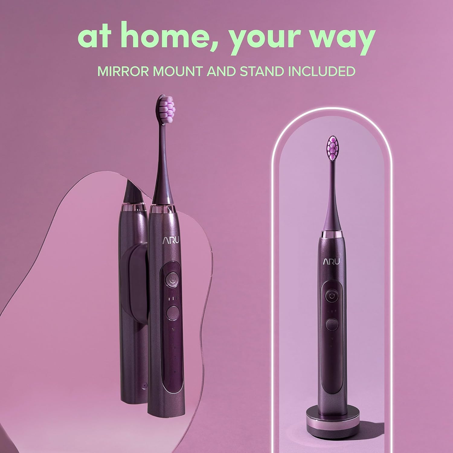 ARU Sonic Toothbrush Starter Kit with Customizable Modes and 2 Minute Timer, ADA-Approved Electric Toothbrush for Adults, Soft Toothbrush for Gums, 45+ Days Battery, Travel Case, Amethyst Purple