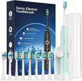 Rtauys S5 Sonic Electric Toothbrush for Adults with 8 Brush Heads, IPX7 Travel Electric Toothbrush with Travel Case, 2.5 Hours Charge for 120 Days, 5 Modes with 2 Minutes Built in Smart Timer Green