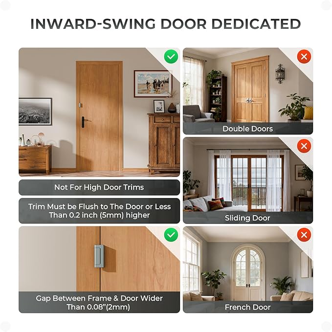 2Pack Home Security Door Reinforcement Lock, Childproof Safety Door Lock Latch Inside Stopper, Add High Security to Prevent Home Unauthorized Entry, Aluminum Construction Finish Grey